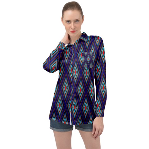 Colorful Diamonds Pattern3 Long Sleeve Satin Shirt by bloomingvinedesign