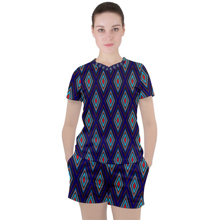 Colorful Diamonds Pattern3 Women s Tee and Shorts Set