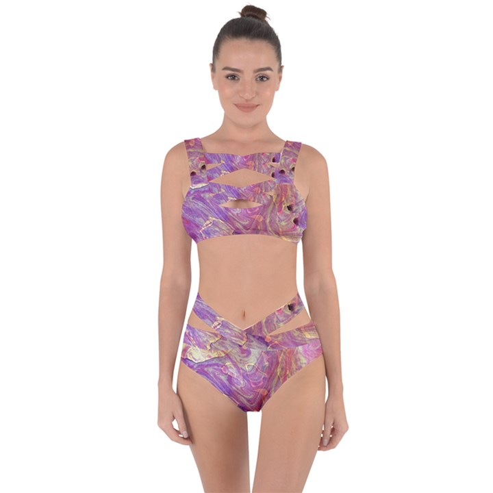 Marbling Abstract Layers Bandaged Up Bikini Set 