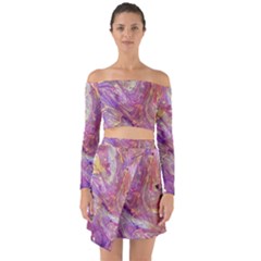 Marbling Abstract Layers Off Shoulder Top With Skirt Set by kaleidomarblingart