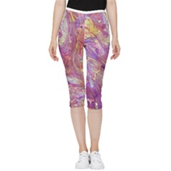 Marbling Abstract Layers Inside Out Lightweight Velour Capri Leggings 