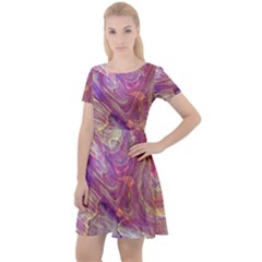 Marbling Abstract Layers Cap Sleeve Velour Dress 