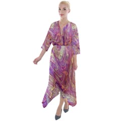 Marbling Abstract Layers Quarter Sleeve Wrap Front Maxi Dress by kaleidomarblingart