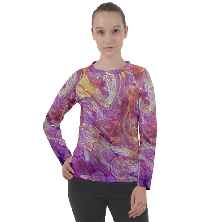 Marbling Abstract Layers Women s Long Sleeve Raglan Tee