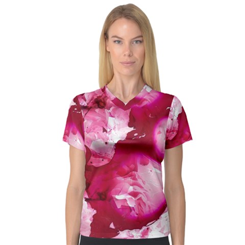 Peonie On Marbling Patterns V-neck Sport Mesh Tee by kaleidomarblingart