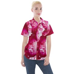 Peonie On Marbling Patterns Women s Short Sleeve Pocket Shirt