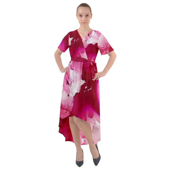 Peonie On Marbling Patterns Front Wrap High Low Dress