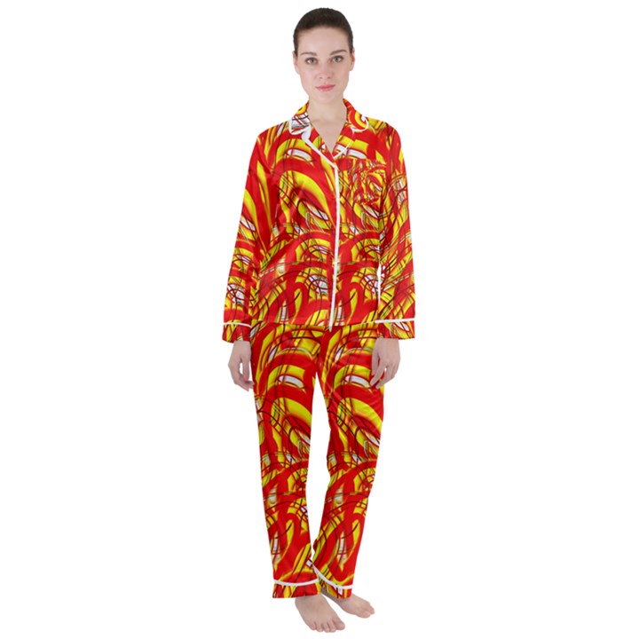 Fire On The Sun Satin Long Sleeve Pyjamas Set