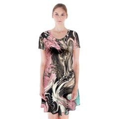 Paola De Giovanni-dragons Fire Iii Short Sleeve V-neck Flare Dress by kaleidomarblingart