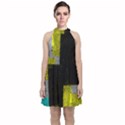 Abstract Tiles Velvet Halter Neckline Dress  View1