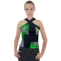 Abstract Tiles Cross Neck Velour Top by essentialimage