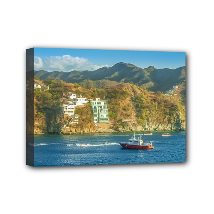 Taganga Bay Landscape, Colombia Mini Canvas 7  x 5  (Stretched)