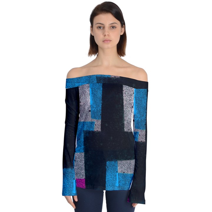 Abstract Tiles Off Shoulder Long Sleeve Top