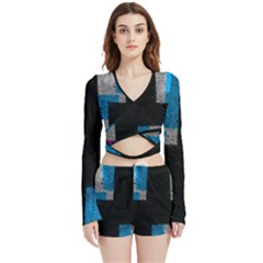 Abstract Tiles Velvet Wrap Crop Top And Shorts Set