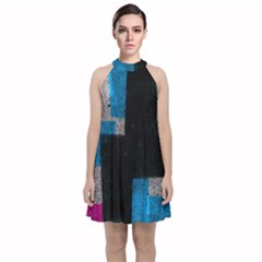 Abstract Tiles Velvet Halter Neckline Dress  by essentialimage