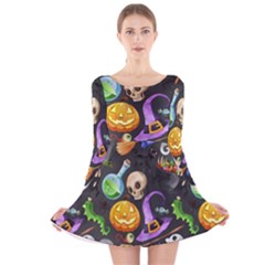 Halloween Long Sleeve Velvet Skater Dress