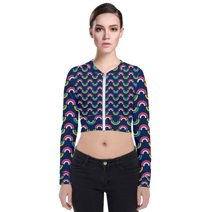 Geo Rainbow Stroke Long Sleeve Zip Up Bomber Jacket