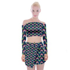 Geo Rainbow Stroke Off Shoulder Top With Mini Skirt Set by tmsartbazaar