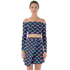 Geo Rainbow Stroke Off Shoulder Top With Skirt Set by tmsartbazaar