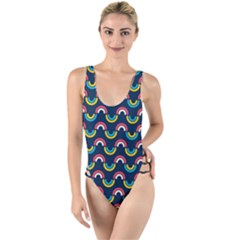 Geo Rainbow Stroke High Leg Strappy Swimsuit by tmsartbazaar