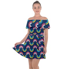 Geo Rainbow Stroke Off Shoulder Velour Dress by tmsartbazaar