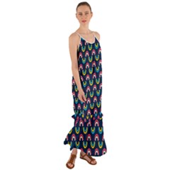 Geo Rainbow Stroke Cami Maxi Ruffle Chiffon Dress by tmsartbazaar