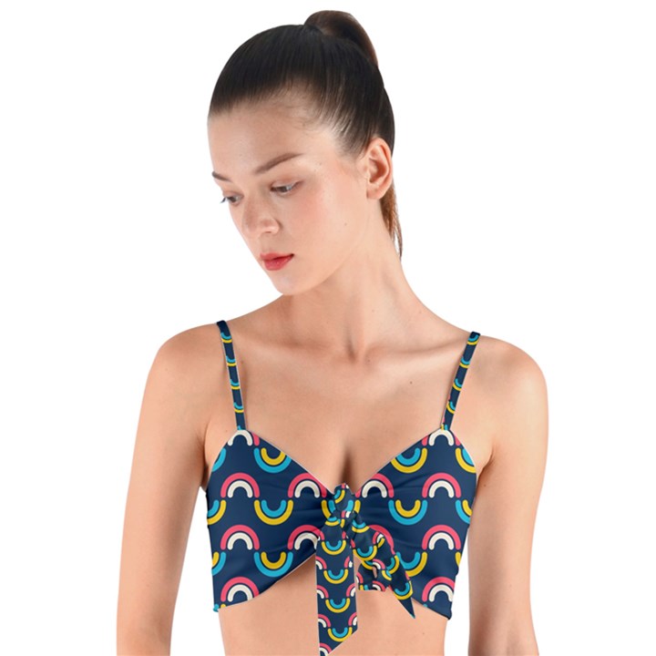 Geo Rainbow Stroke Woven Tie Front Bralet