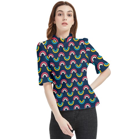 Geo Rainbow Stroke Frill Neck Blouse by tmsartbazaar