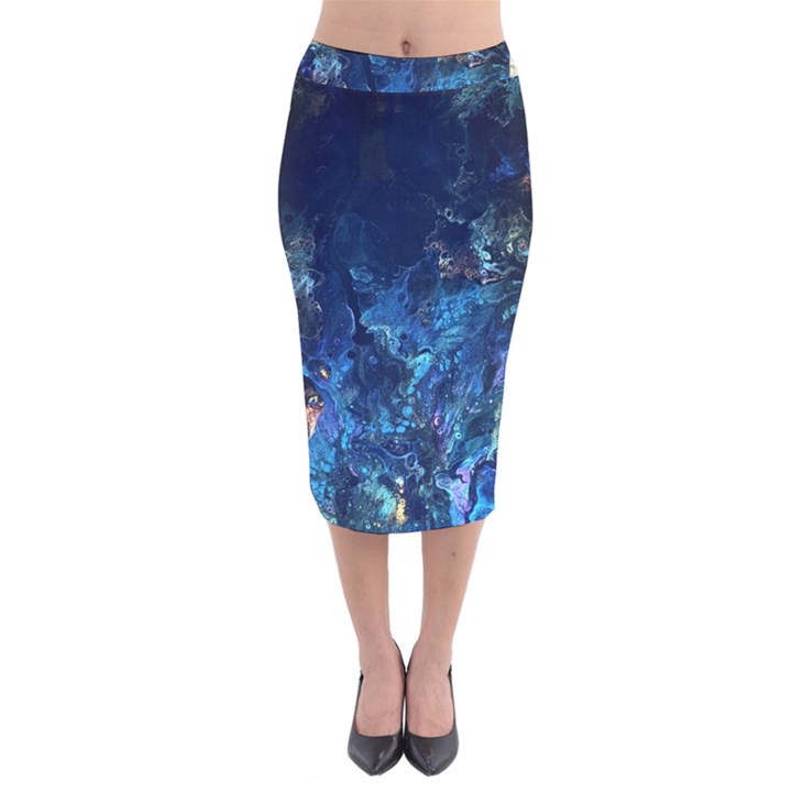  Coral reef Velvet Midi Pencil Skirt