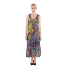 Abstract Marbling Sleeveless Maxi Dress by kaleidomarblingart