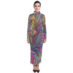 Abstract Marbling Turtleneck Maxi Dress by kaleidomarblingart