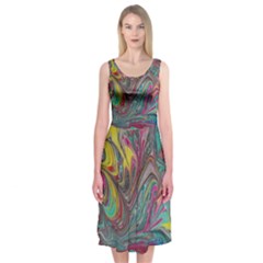 Abstract Marbling Midi Sleeveless Dress by kaleidomarblingart