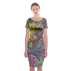 Abstract Marbling Classic Short Sleeve Midi Dress by kaleidomarblingart