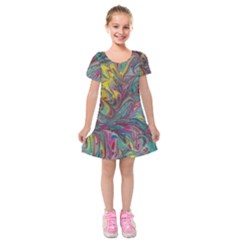 Abstract Marbling Kids  Short Sleeve Velvet Dress