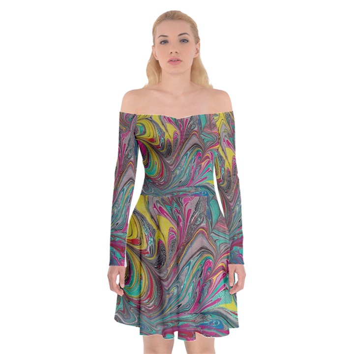 Abstract marbling Off Shoulder Skater Dress