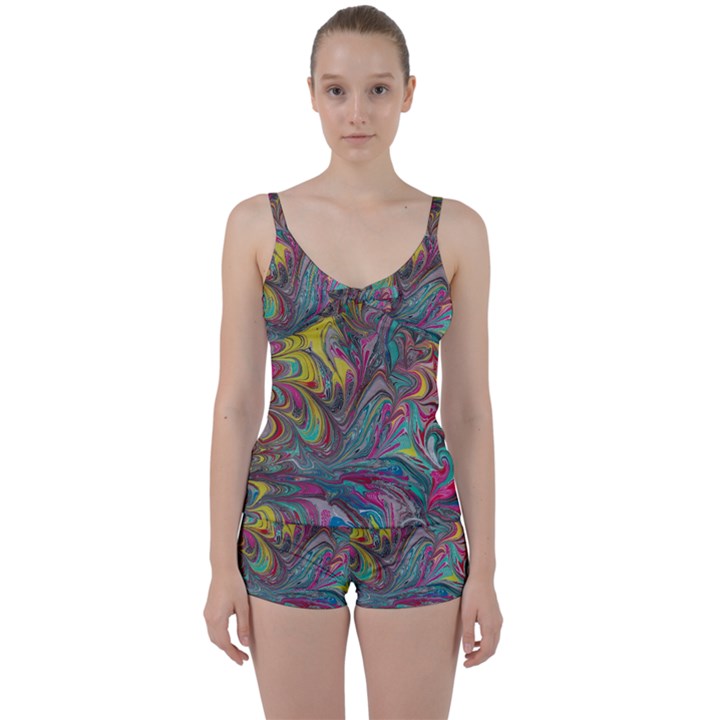 Abstract marbling Tie Front Two Piece Tankini