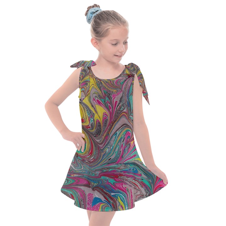 Abstract marbling Kids  Tie Up Tunic Dress