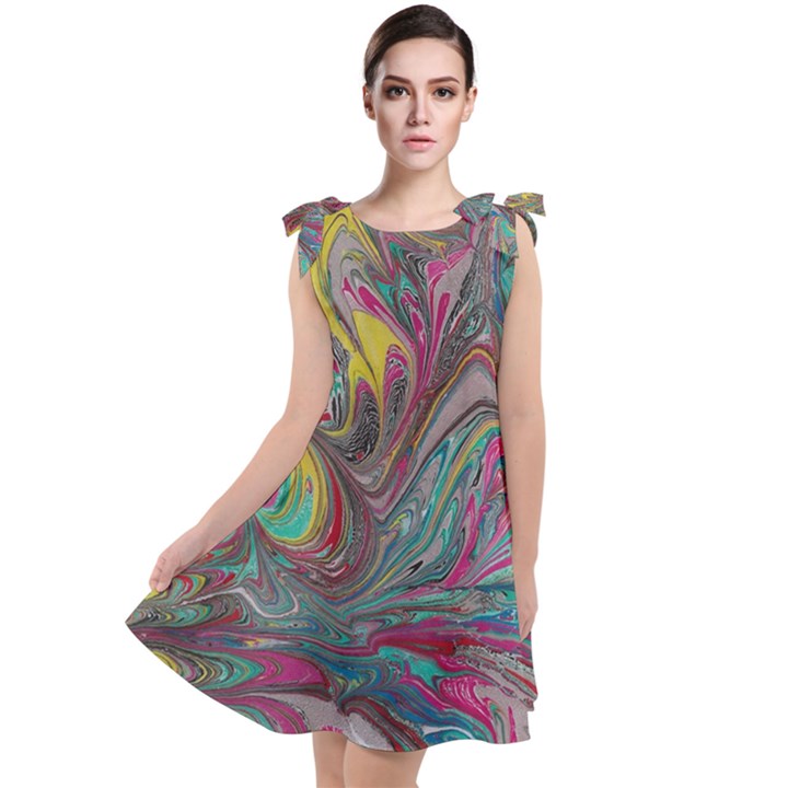 Abstract marbling Tie Up Tunic Dress