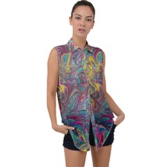 Abstract Marbling Sleeveless Chiffon Button Shirt