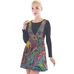 Abstract Marbling Plunge Pinafore Velour Dress