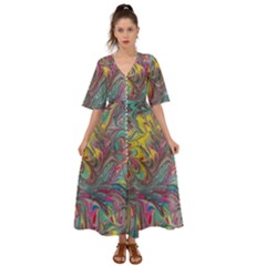 Abstract Marbling Kimono Sleeve Boho Dress