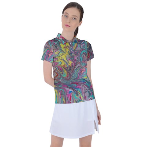 Abstract Marbling Women s Polo Tee by kaleidomarblingart