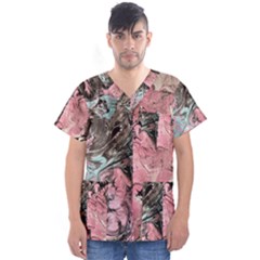 Marbling Collage Men s V-neck Scrub Top