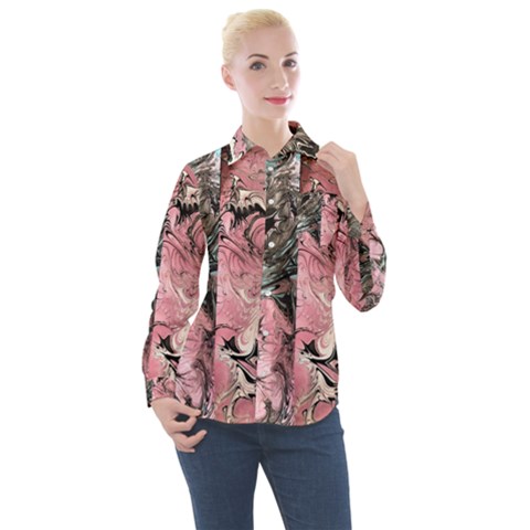 Marbling Collage Women s Long Sleeve Pocket Shirt by kaleidomarblingart