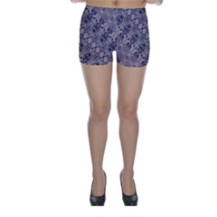 Violet Textured Mosaic Ornate Print Skinny Shorts by dflcprintsclothing