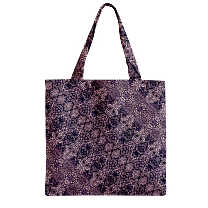 Violet Textured Mosaic Ornate Print Zipper Grocery Tote Bag