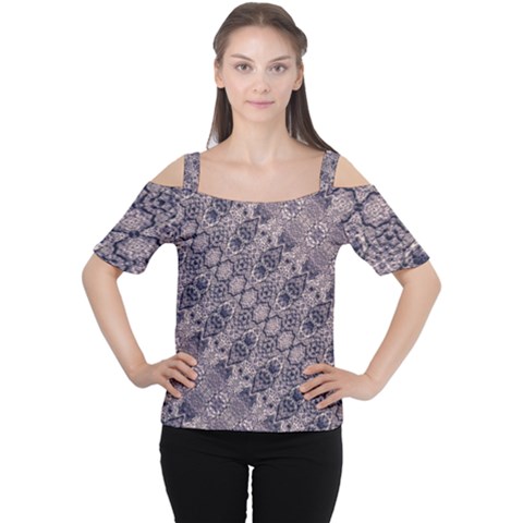 Violet Textured Mosaic Ornate Print Cutout Shoulder Tee by dflcprintsclothing