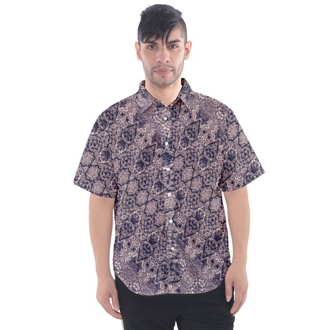 Violet Textured Mosaic Ornate Print Men s Short Sleeve Shirt by dflcprintsclothing