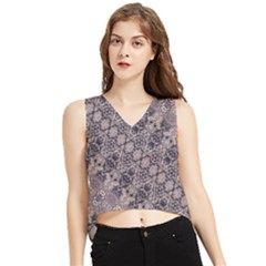 Violet Textured Mosaic Ornate Print V-neck Cropped Tank Top by dflcprintsclothing