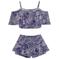 Violet Textured Mosaic Ornate Print Kids  Off Shoulder Skirt Bikini by dflcprintsclothing